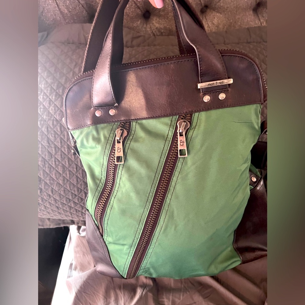 Rare Matt & Nat Long Green vegan leather satchel with Adjustable Crossbody Strap